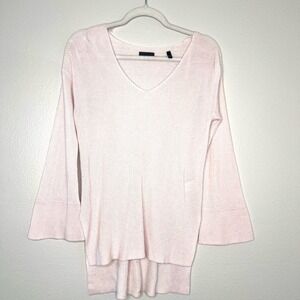 ATM Ribbed Bell Sleeve V Neck Sweater Light Pink XS